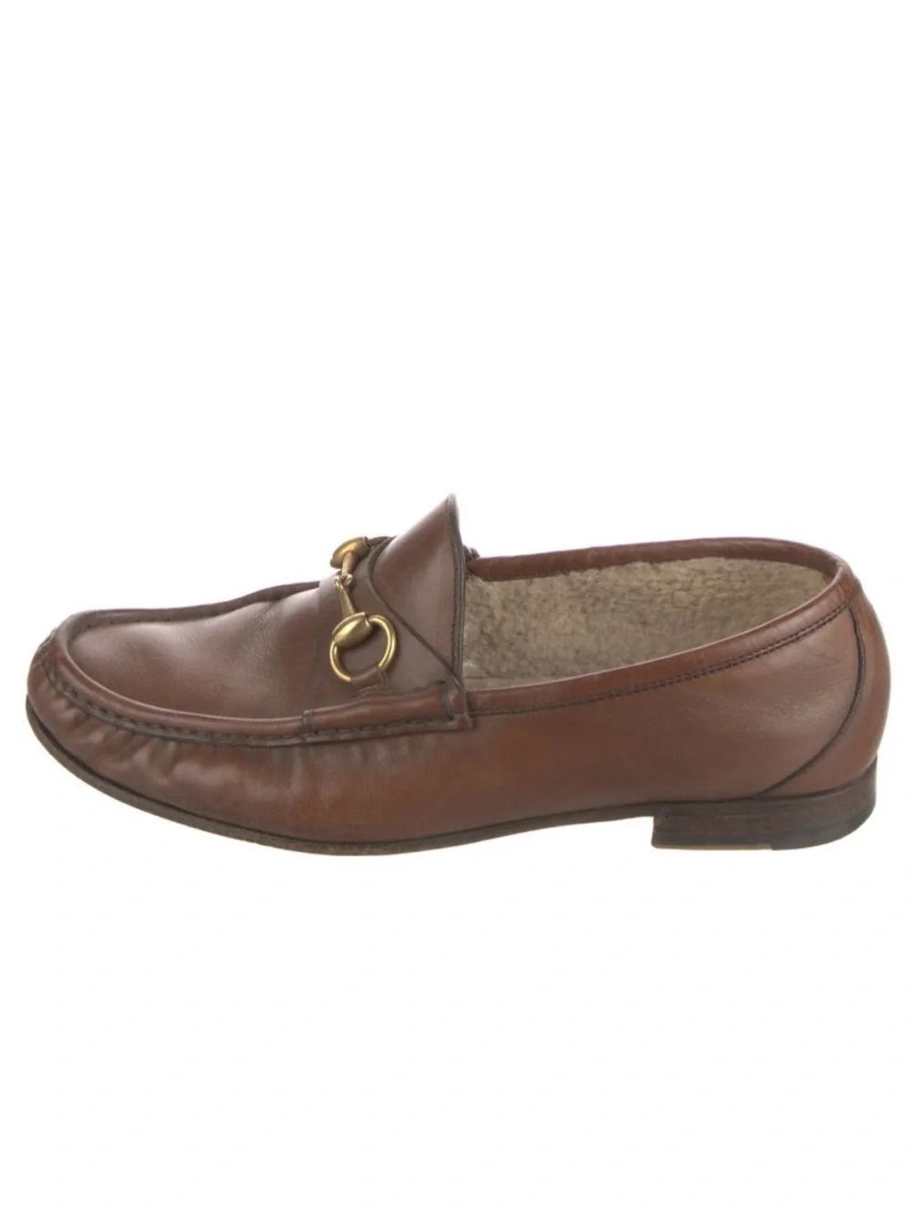 Men's Brown Leather Horsebit Loafers with Shearling Lining